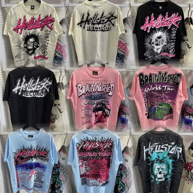 2023 new Hellstar Brainwashed World Tour short sleeve T-shirt, skull/goggle/lightning graphics
