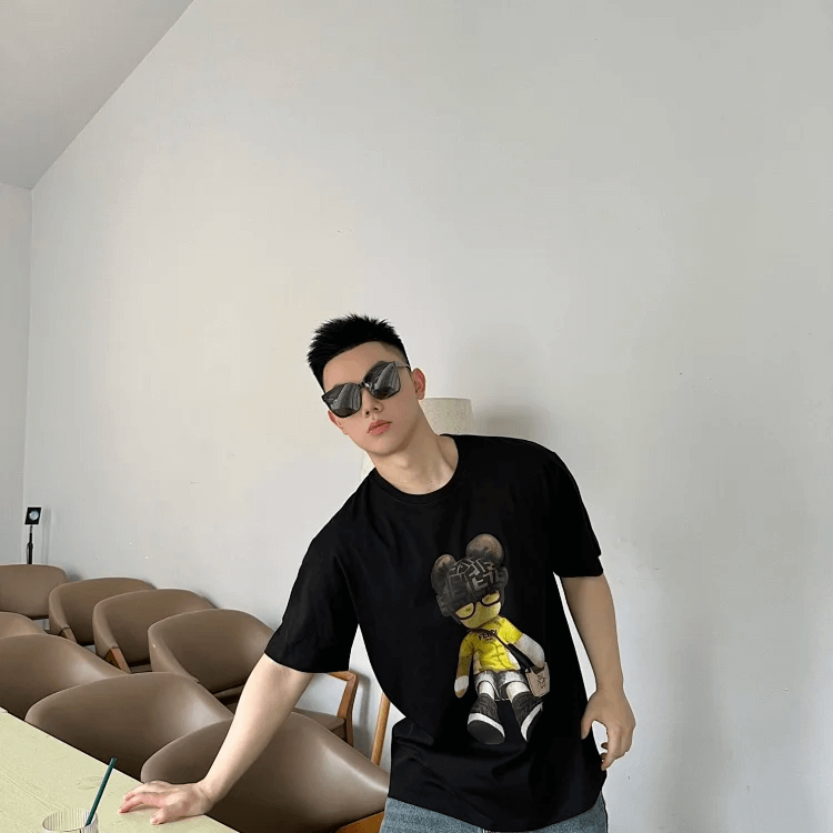 Unknown Cartoon Print T-Shirt Black T-Shirts