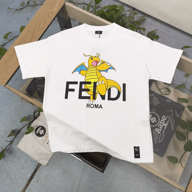 Fendi Dragon Graphic T-Shirt White T-Shirts