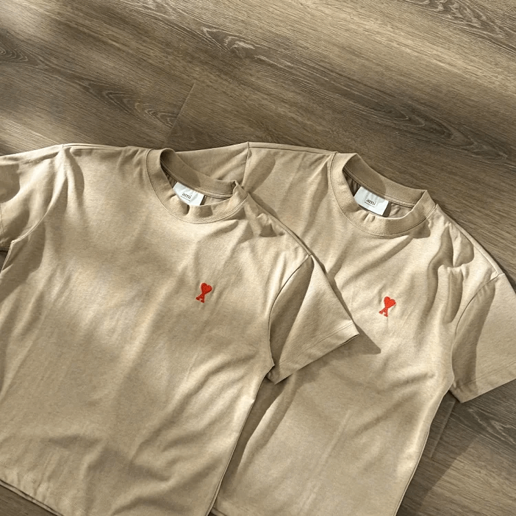 Ami Heart Logo T-Shirt Beige T-Shirts