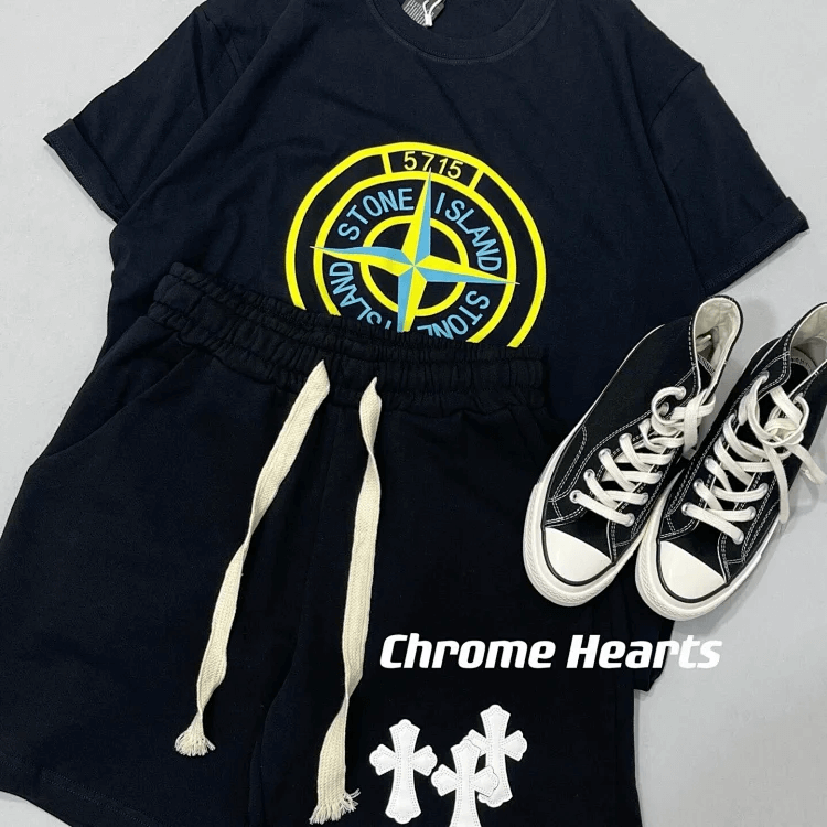 Stone Island T-Shirt and Shorts Set Black T-Shirts