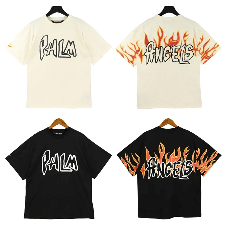 Palm Angels Flame Logo T-Shirt Cream T-Shirts