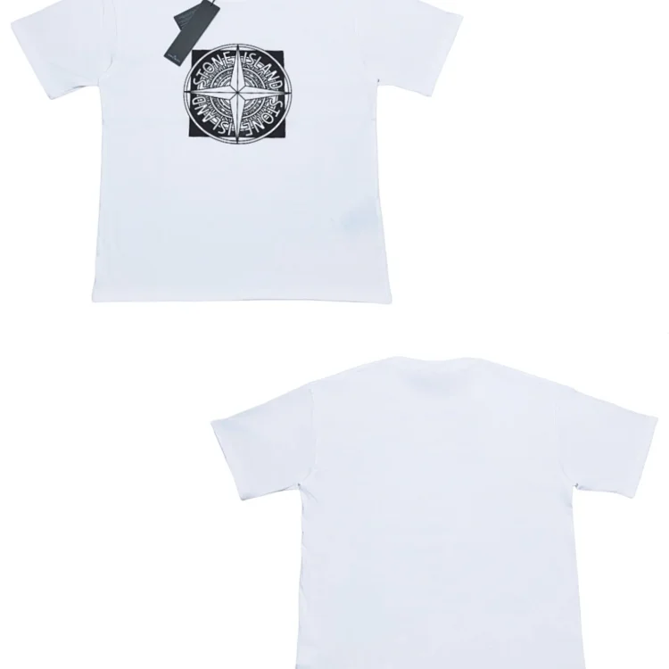 White Stone Island Short-Sleeve T-Shirt with Compass Logo