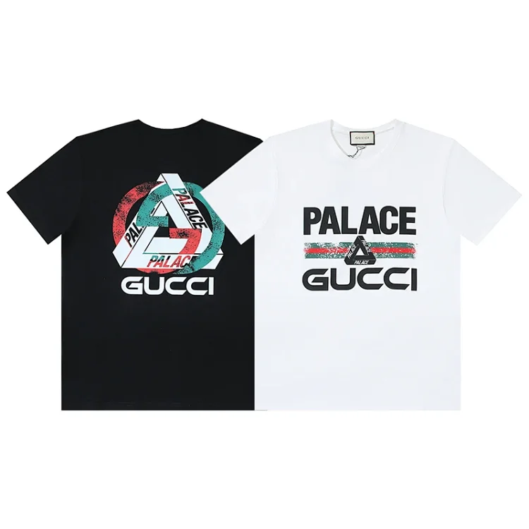 Gucci x palace white printed cotton jersey T-shirt with brand logos and stripe design