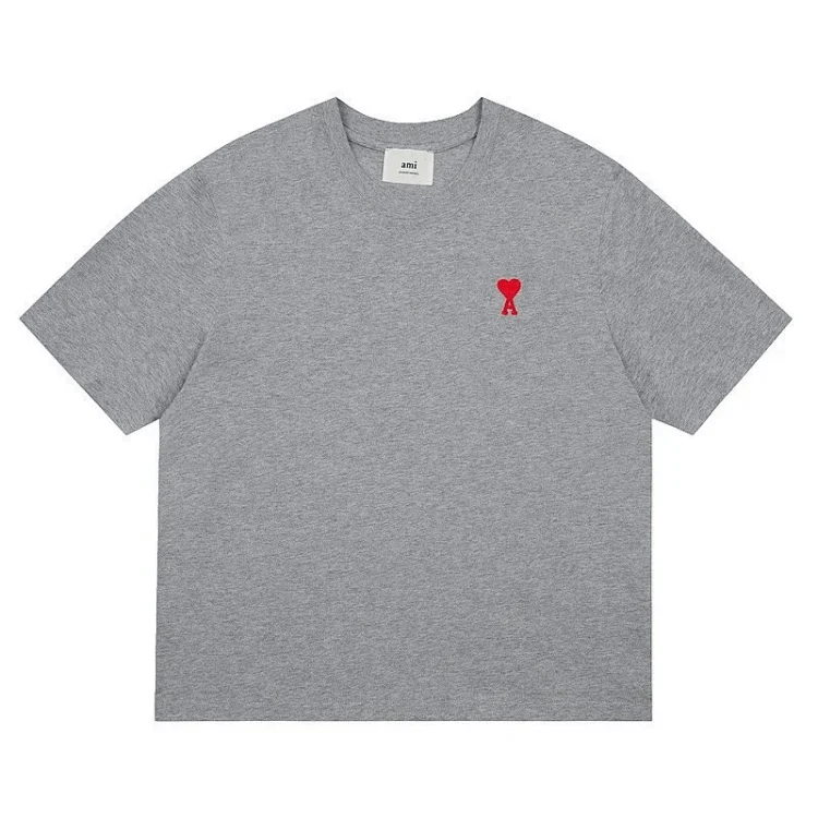 Ami Paris men's UTS004 726 501 grey/red tonal Ami De Coeur boxy fit short-sleeve T-shirt