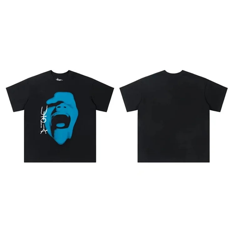Stussy Black T-shirt with blue screaming face graphic