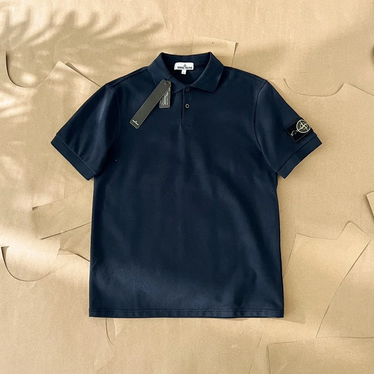 Short Sleeve Polo Shirt with Logo Patch on Sleeve, 2 colors