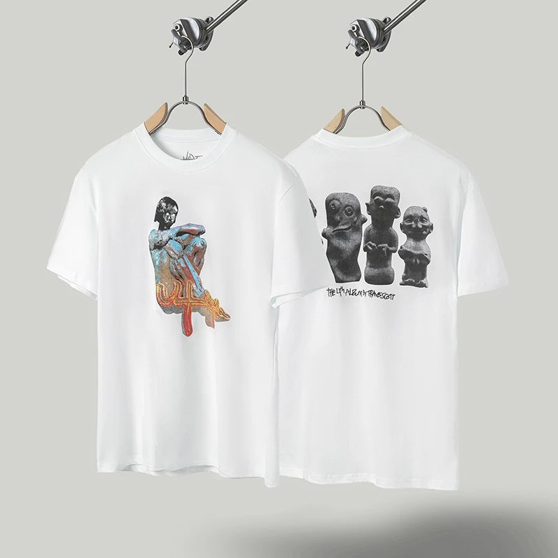 White Stussy T-shirt with popsicle graphic and logo on popsicle stick