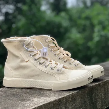 BALENCIAGA Canvas High-Top Sneakers Beige Shoes