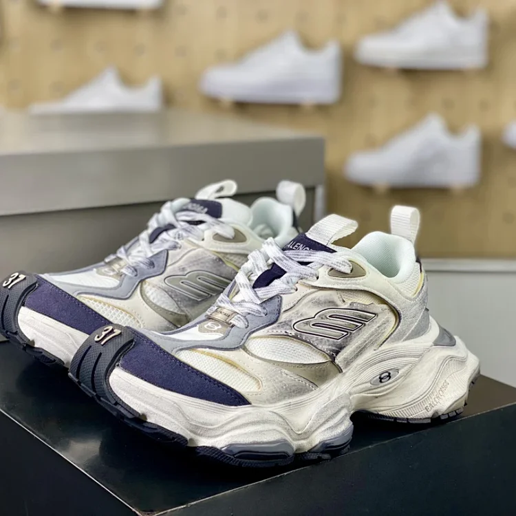 Balenciaga Triple S Sneakers White Navy Silver Shoes