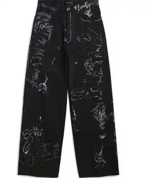Black Graffiti Wide-Leg Pants