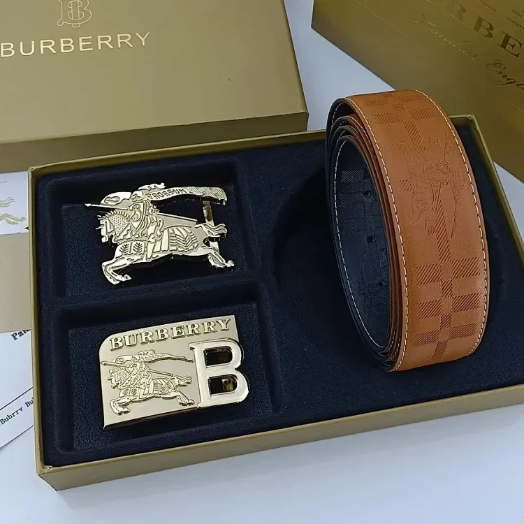 Burberry Belt Set with Buckle Tan Mise