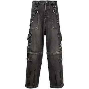 Cargo Pants with Ring Details Black Pants