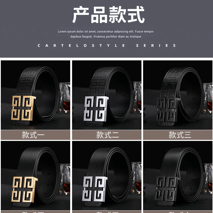 Cartelostyle Leather Belt with Geometric Buckle Black Mise