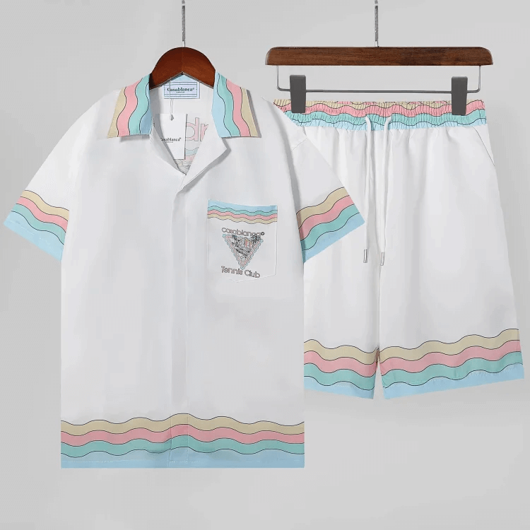 Casablanca home sports suit with shorts, new SEra 245239008 & Cuban collar short sleeve shirt, white
