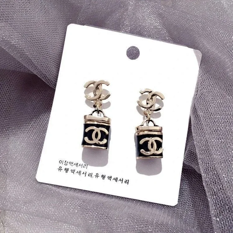 Chanel Chanel CC Logo Drop Earrings Black Jewelry