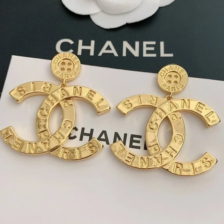 Chanel Logo Earrings Gold Jewelry
