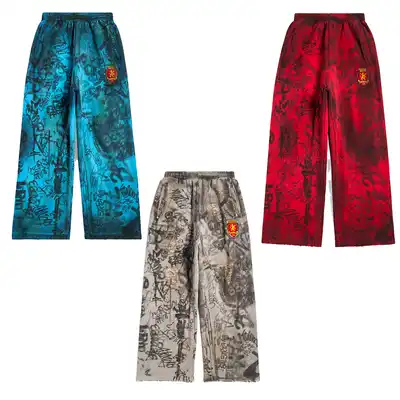 Chrome Hearts Graphic Wide-Leg Pants Blue/Red/Gray Pants