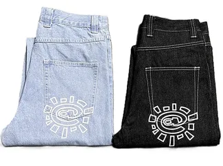 Denim Jeans Light Blue & Black Pants