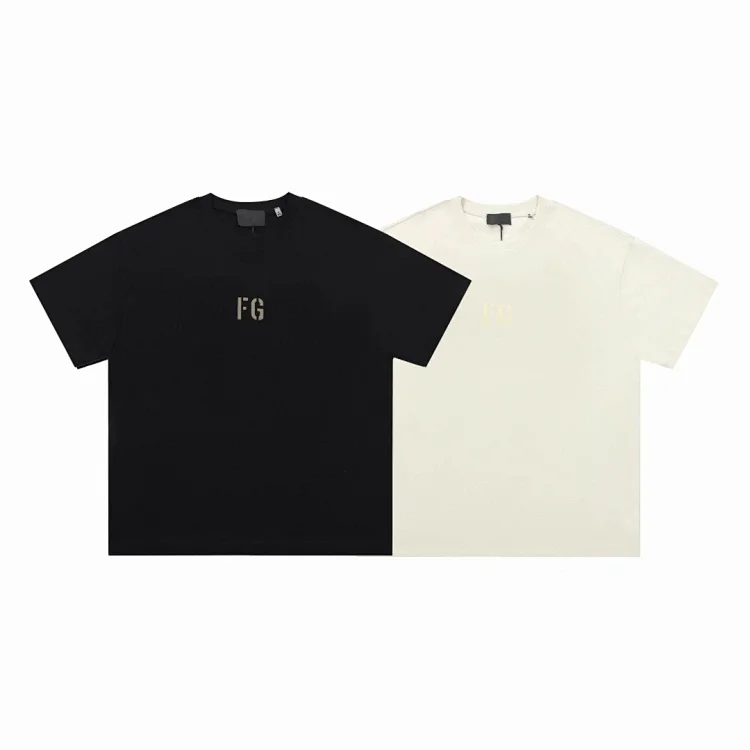 FEAR OF GOD ESSENTIALS LONG BEACH Limited Edition Men's and Women's Gold Letter Short Sleeve T-Shirt (White)