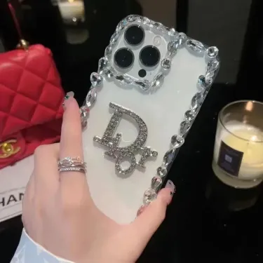 Dior Luxury Rhinestone Phone Case White Mise