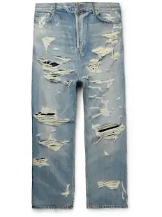 Distressed Denim Jeans, Blue, Pants