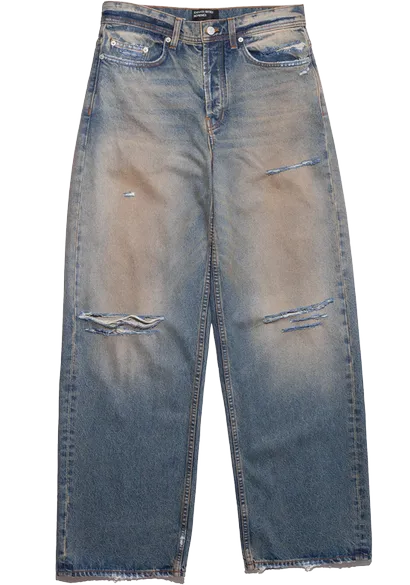 Distressed Straight-Leg Jeans Light Blue Pants