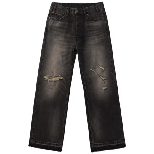 Distressed Wide-Leg Jeans Black Pants