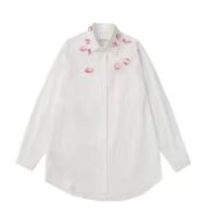 Embroidered Floral Shirt, White, Mise