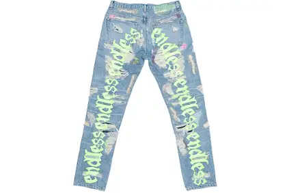 Endless Print Denim Jeans, Light Blue, Pants