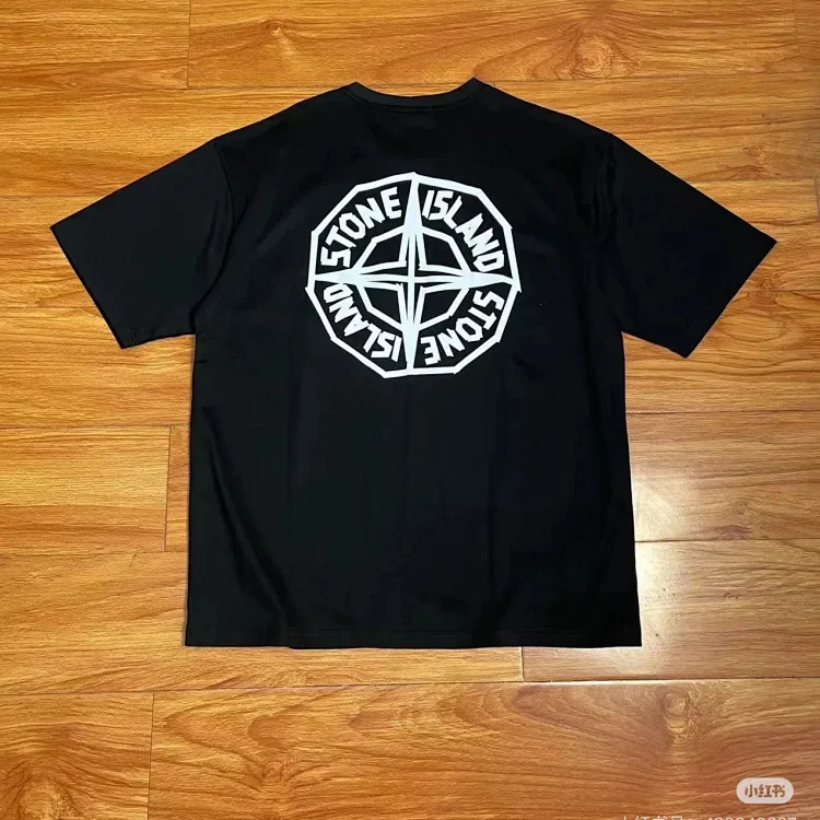 Pre-Order Stone Island Men's Black T-shirt with white logo on the back