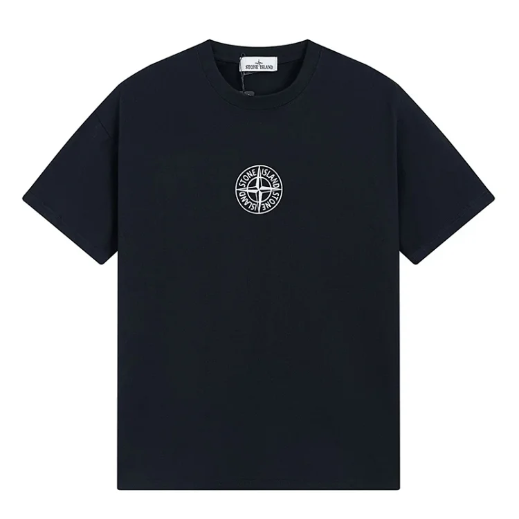 Stone Island Black-White Regular Fit Short-Sleeve T-shirt with Front-Back Logo, Sizes M - XXL