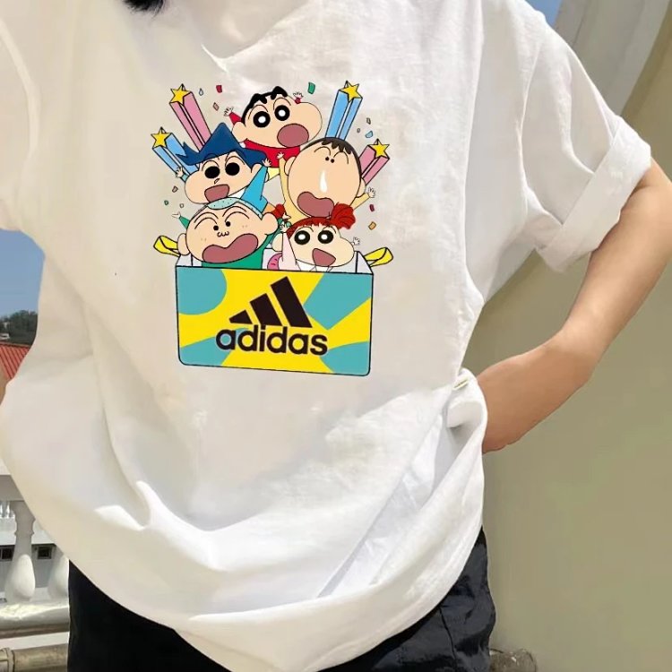 Shin chan t-shirts for women with adidas logo print in white