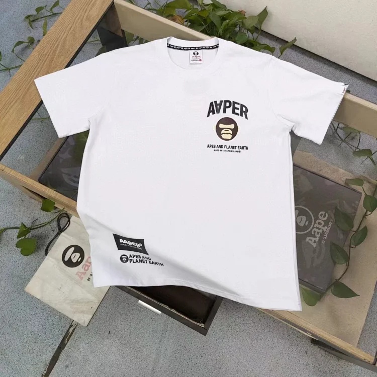 AAPE Men and Women's Printed Cotton Logo-Print White Tee