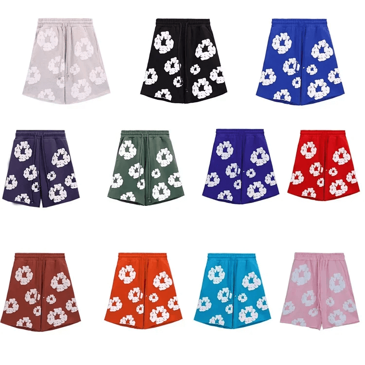 Floral Print Shorts-Grey,Black,Blue,Red,Purple,Green,Orange,Teal,Pink