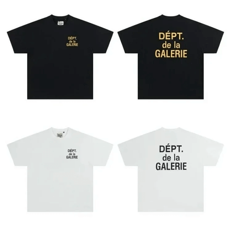 Gallery Dept unisex long/short sleeve letter/all-match T-shirt, black/white, cotton