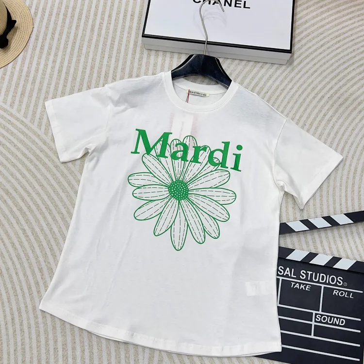 Mardi Unisex White T-Shirt with green 'Mardi' & daisy flower graphic