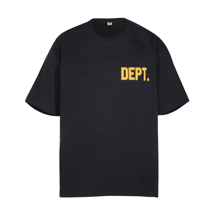 Black Student Coach T-shirt with yellow 'DEPT.' print on the chest