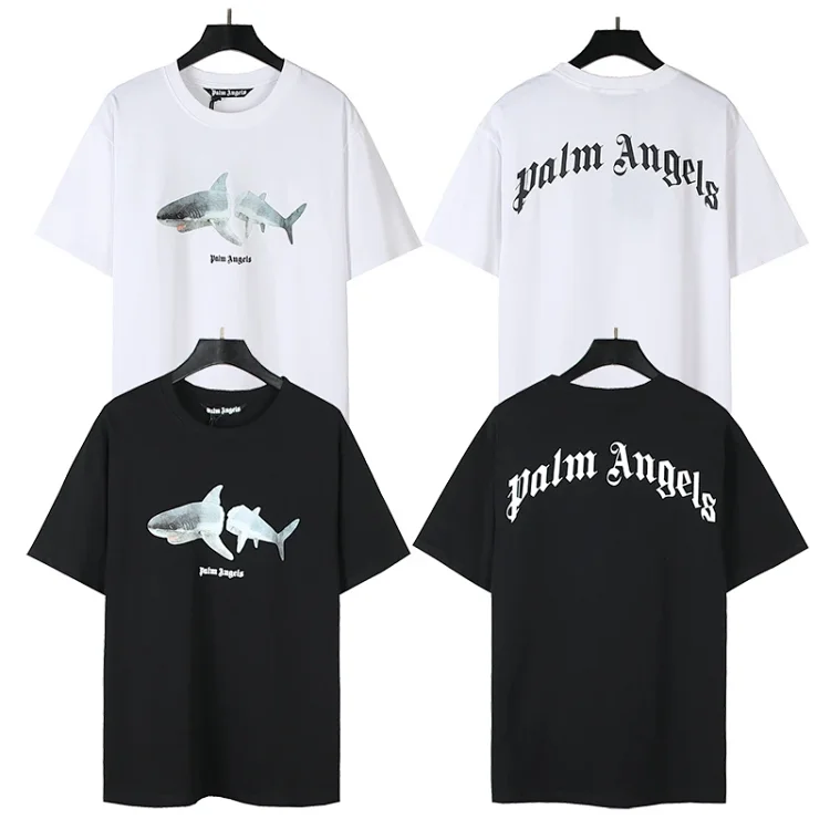 Shark Print Organic-Cotton Short Sleeve T-Shirt in Black for Men
