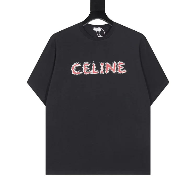 Celine Short-sleeve T-shirts with Rivet Letter Print, Loose, Made of Cotton, Unisex