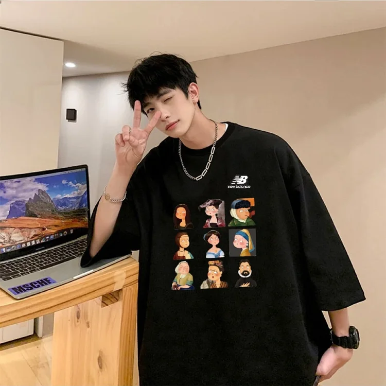 New Balance men's short sleeve T-shirt, latest hot-selling, with cartoonized famous painting characters print