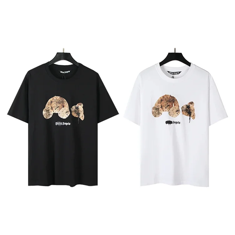 Palm Angels Short Sleeve T-Shirt with Panda Print in Black or White