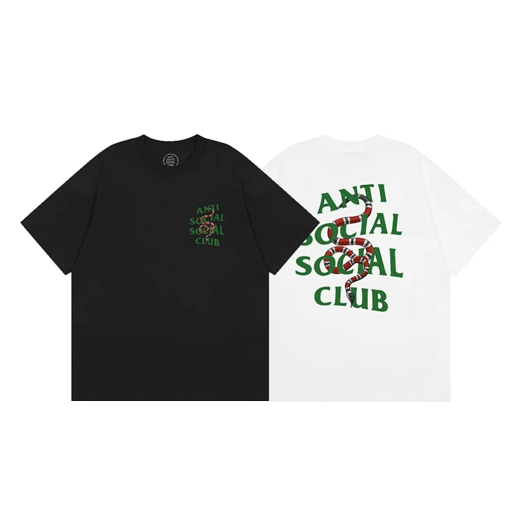 [Premium] Anti Social Social Club T-shirt with snake floral letter print, thick 2-way cotton