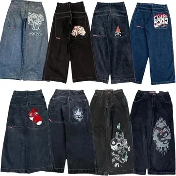 Graphic Denim Pants, Black/Blue, Pants