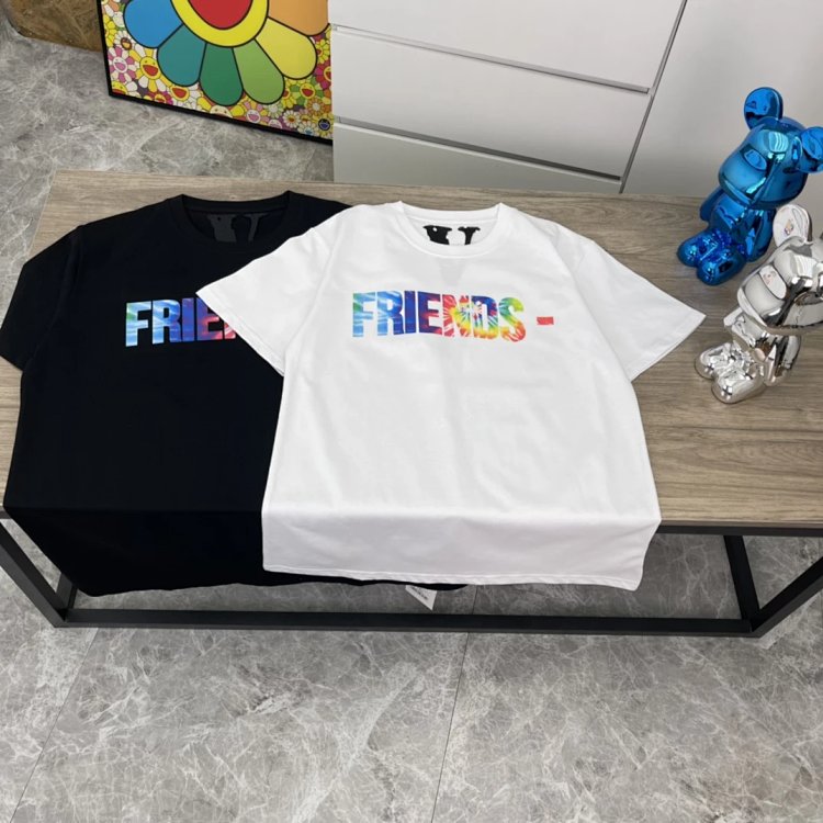Vlone FRIENDS LOGO Rainbow Tie Dye Print Short Sleeve T-Shirt (White)