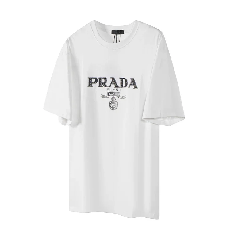 PRADA White Interlock T-shirt with Embroidered interlock & Raised Logo