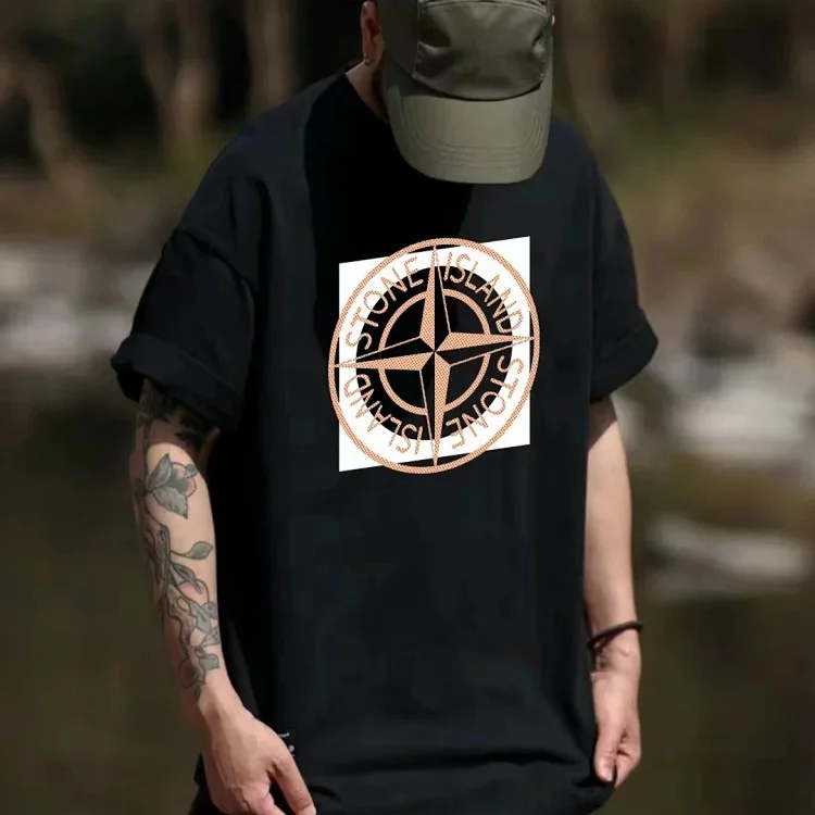 Stone Island 2NS93 Black Cotton Jersey Garment Dyed Tricromia Two T-Shirt