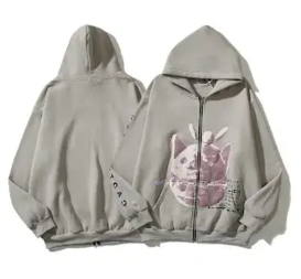 Hoodie with Graphic Print, Grey, Hoodies