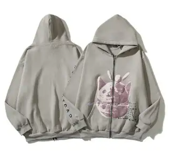 Hoodie with Graphic Print, Grey, Hoodies