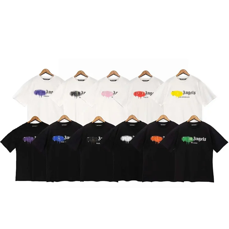 Palm Angels Custom Printed Cotton Unisex T-shirt with Colorful Drip Logo (White & Black Base)